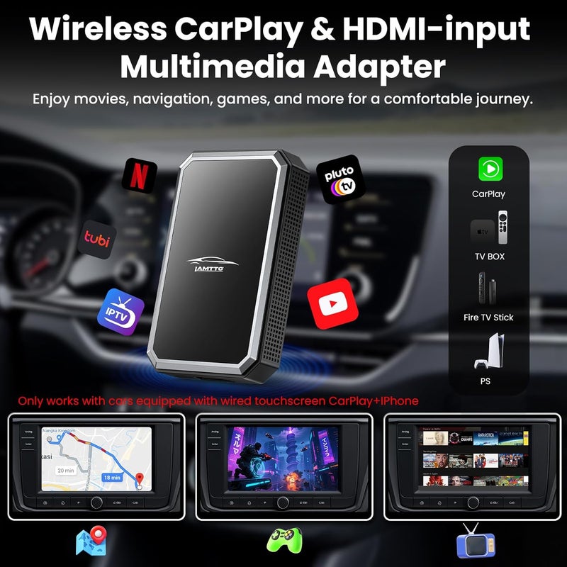 LAMTTO Car TV Mate Pro and Wireless CarPlay Adapter – Upgrade 2 in 1 Magic AI Box Convert Car Screen to TV with HDMI for Fire Stick and Switch for OEM Wired Factory 2016+ - Image 2